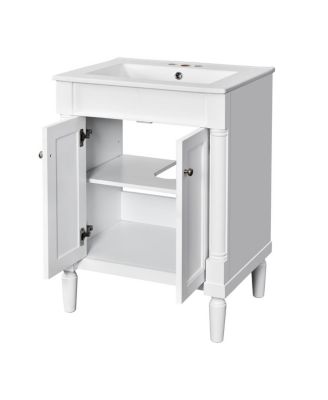 24" Bathroom Vanity with Ceramic Sink, Modern Solid Wood Cabinet & Ample Storage for Small Spaces
