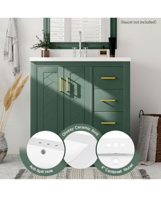 30" Bathroom Vanity with Ceramic Sink, 3 Drawers & Soft Close Doors, Solid Wood Cabinet for Ample Storage
