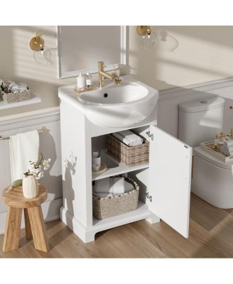 19.7" French Bathroom Vanity with Bulged Ceramic Sink, Soft Close Door Storage Cabinet for Small Spaces