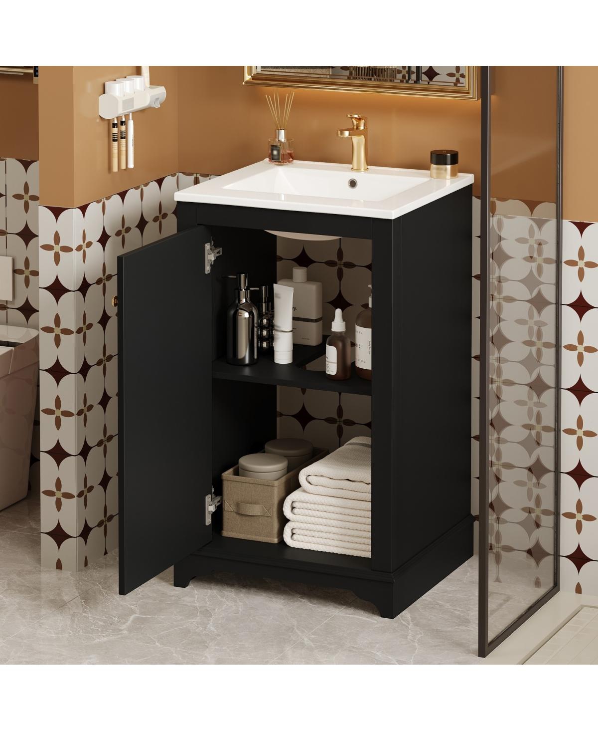 Sillysis 20" Bathroom Vanity with Ceramic Sink, Modern Solid Wood & Mdf Cabinet, Soft-Close Door for Small Spaces