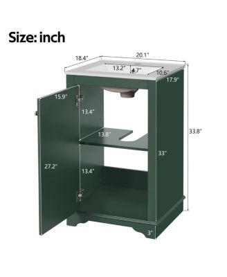 20" Bathroom Vanity with Ceramic Sink, Modern Solid Wood & MDF Cabinet, Soft-Close Door for Small Spaces