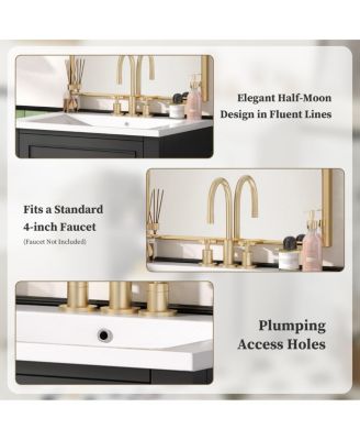 24" Bathroom Vanity with Curved Ceramic Sink, Adjustable Shelf 2-Door Storage for Small Modern Bathrooms