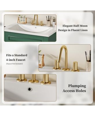 24" Bathroom Vanity with Curved Ceramic Sink, Adjustable Shelf 2-Door Storage for Small Modern Bathrooms