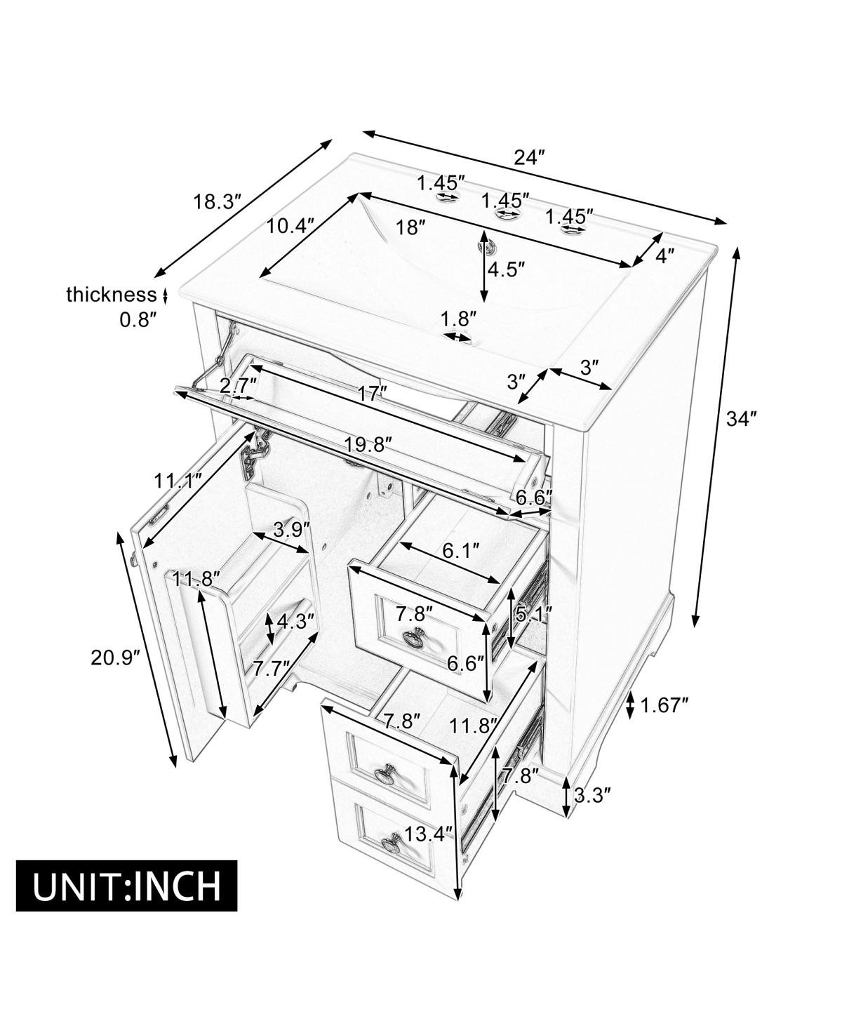 Sillysis 24" Bathroom Vanity with Sink, Compact Modern Design for Small Bathrooms