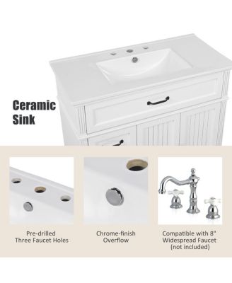 36"Vintage Bathroom Vanity with Ceramic Sink, Soft Close Drawers for Small Bathrooms