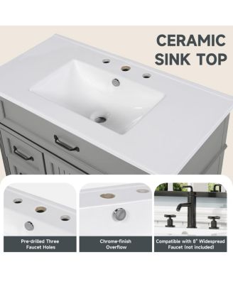 36"Vintage Bathroom Vanity with Ceramic Sink, Soft Close Drawers for Small Bathrooms