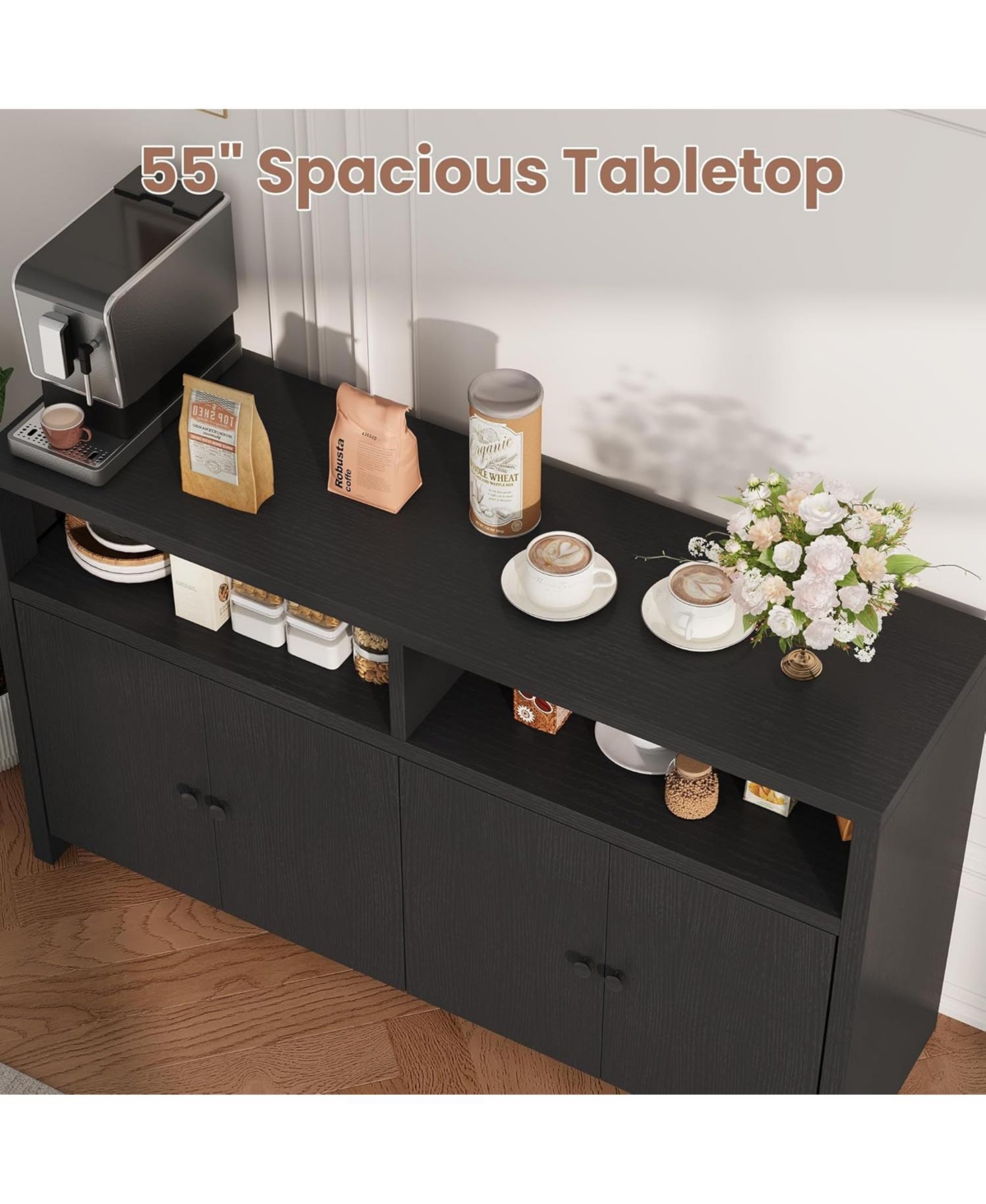 Gaomon Buffet Sideboard Cabinet with Storage, 55" Large Farmhouse Kitchen Storage 4 Doors & Adjustable Shelves