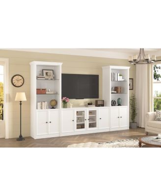 W Entertainment Center with Bookshelves & Glass Cabinets