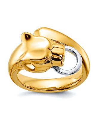 Solid 18k Two-tone Gold Adjustable Polished Panther Ring