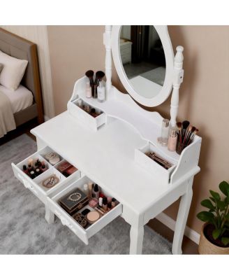Princess Vanity Desk Set with Mirror & Stool, 4-Drawer Makeup Table