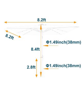 Square Solar LED Patio Umbrella with Crank & Base