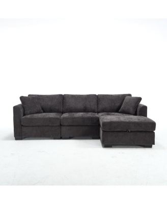 Modern Storage Sofa with Dual USB, 2 Side Pockets, Ottoman Storage Bench