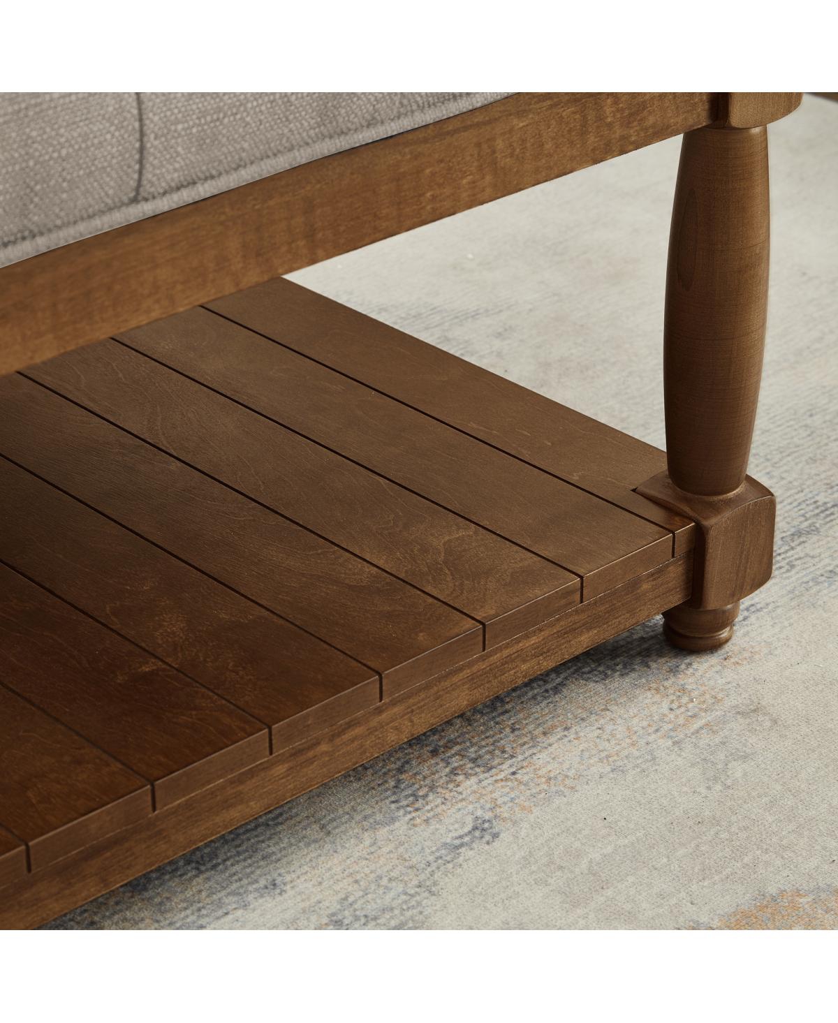 Streamdale Furniture Large Tufted Linen Ottoman Coffee Table with Solid Wood Shelf