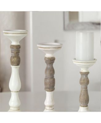 Ivory Candle Holder With Wood Accent (Set of 3)