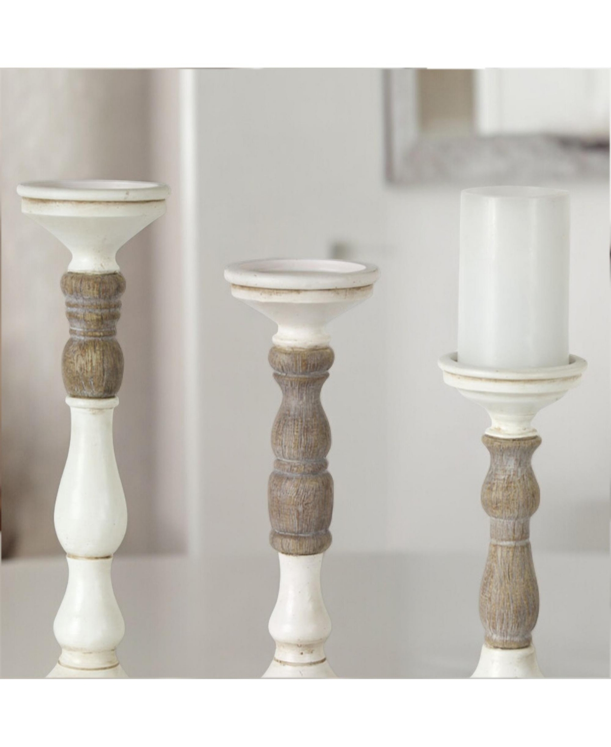 Slickblue Ivory Candle Holder With Wood Accent (Set of 3)