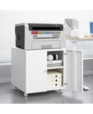 File Cabinet on Wheels, Mobile Metal Printer Stand with 2 Doors and Adjustable Shelf for Home Office, Small Space