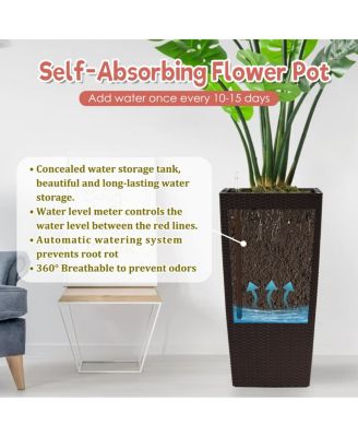 30" Tall Large Self-Watering Planter with Inner Tray & Water Level Monitor