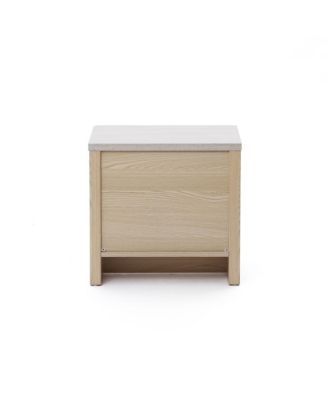 19.7" Snowy Oak Nightstand with Drawers, Modern Bedside Table with Faux Travertine Top