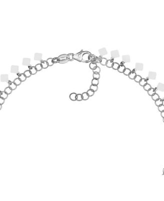 925 Sterling Silver 10 Inch Rhodium Plated Round Link With Hanging Rhombus Adjustable Anklet
