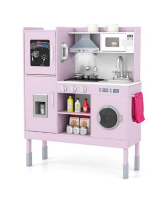 Kids Toy Kitchen Playset with Range Hood, Ice Maker & Telephone