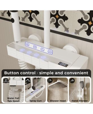 4 in 1 Shower Faucet System With LED Temperature Display, Anti-Clog Nozzles, Rainfall, Hand Shower, Tub Spout