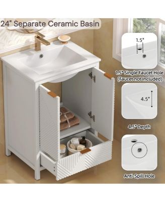 24" Bathroom Vanity with Ceramic Sink, Modern Solid Wood Cabinet & Textured Door for Small Spaces
