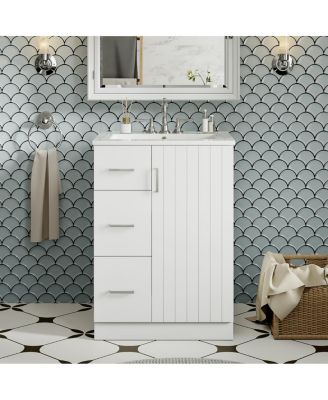 24" Modern Bathroom Vanity with Sink, Small Freestanding Bathroom Vanity with 2 Drawers and Soft Close Door