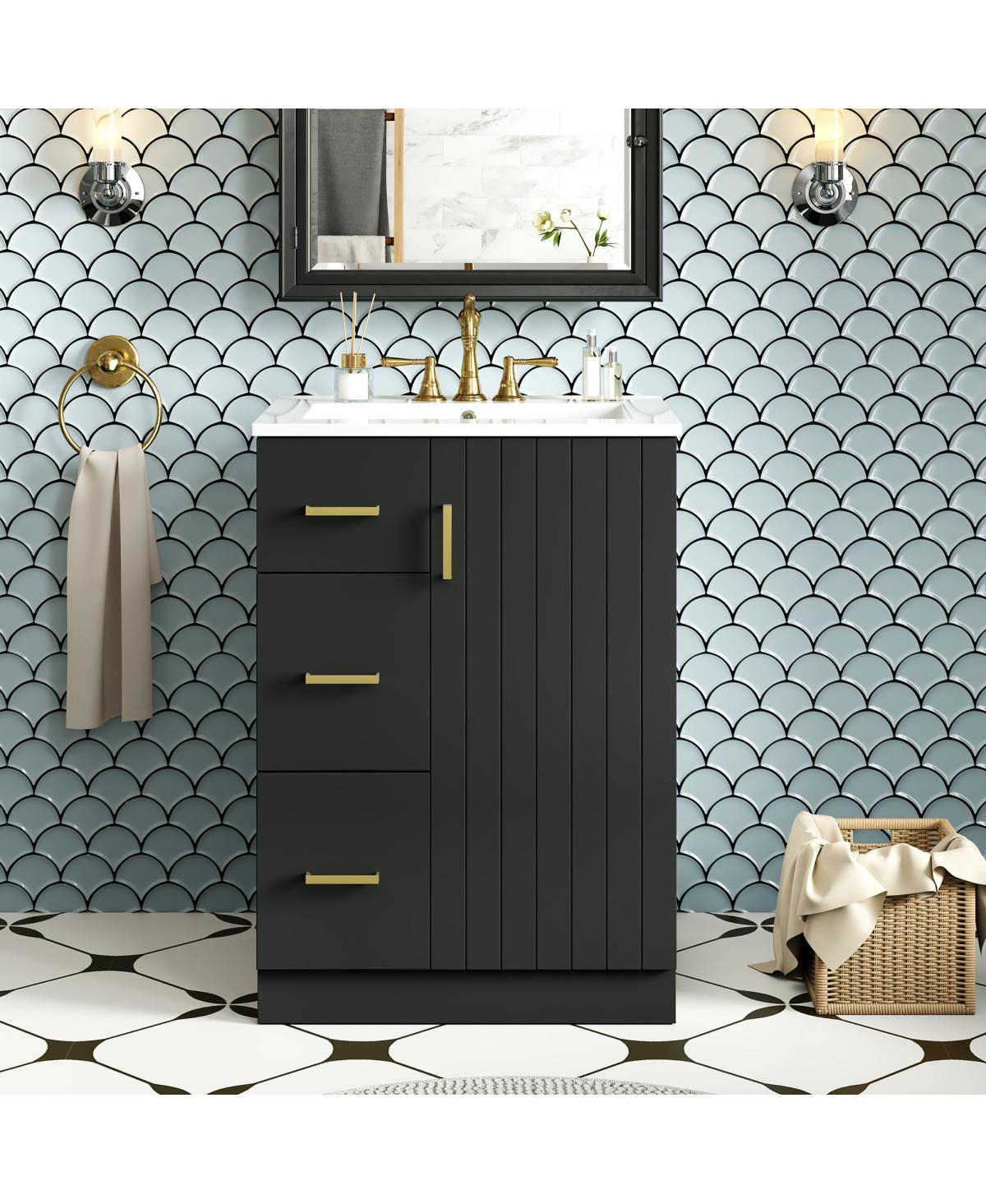 Sillysis 24" Modern Bathroom Vanity with Sink, Small Freestanding 2 Drawers and Soft Close Door