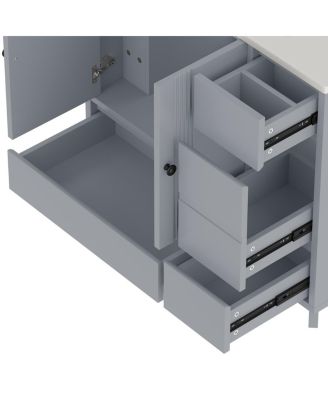 36" Bathroom Vanity with Sink, Solid Wood Cabinet, 4 Drawers and Side Storage for Small Bathrooms