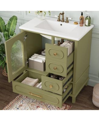 30" Freestanding Bathroom Vanity with Sink, Solid Wood Bathroom Cabinet with Arched Door for Small Bathrooms