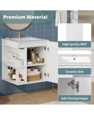 20" Wall Mounted Bathroom Vanity with Sink, Modern Floating Bathroom Vanity with Open Shelves for Small Spaces