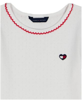 Girls' 2T-6X Short-Sleeve Pointelle T-Shirt and Denim Skirtall, 2-Piece Set