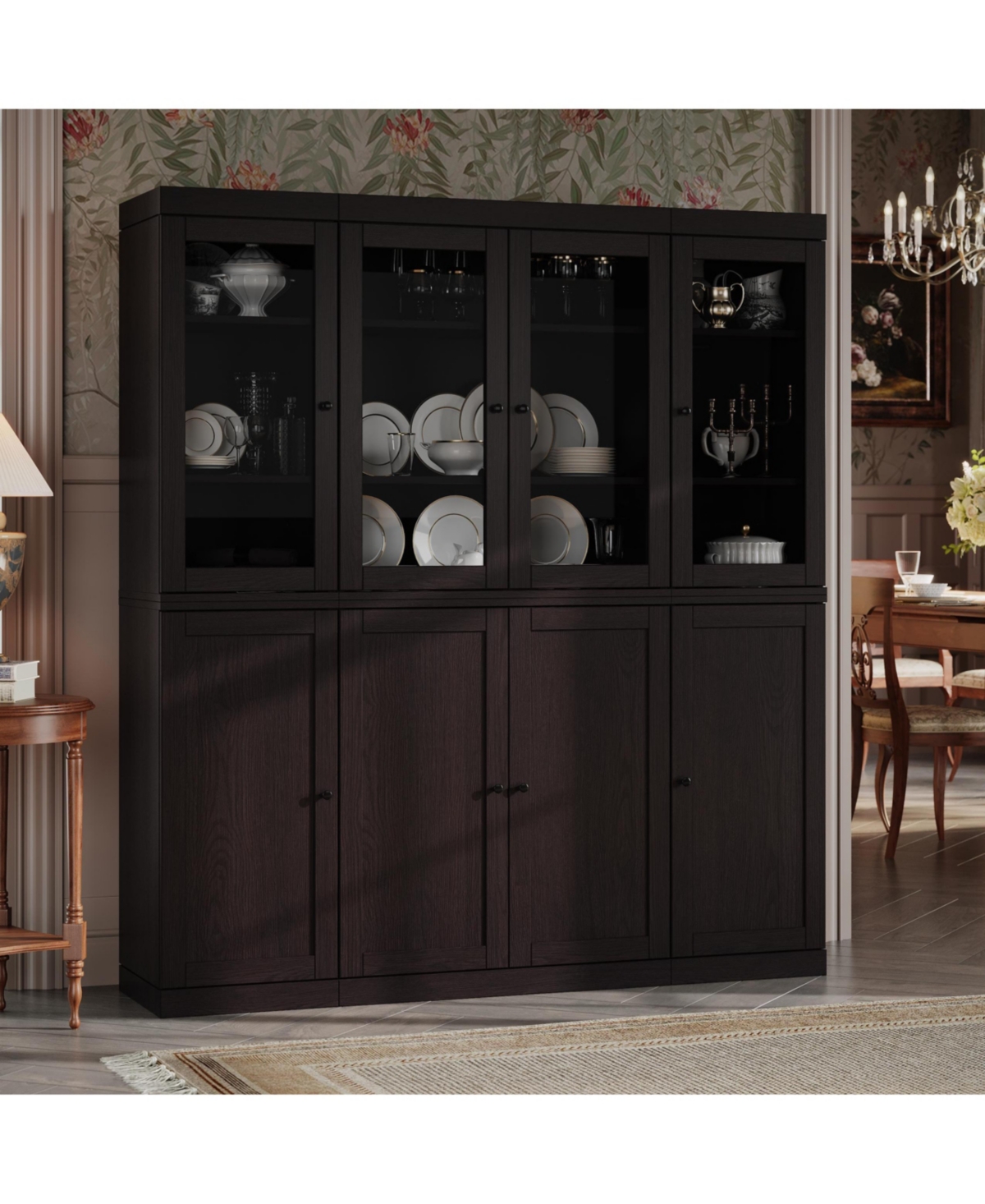 Palace Imports Premium 100% Solid European Oak Hardwood Modular China Cabinet with Shaker and Tinted Glass Doors – 64" Wide, 71.5" Ta