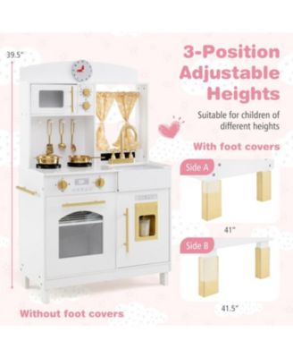 Kids Wooden Chef Pretend Play Kitchen with Adjustable Heights