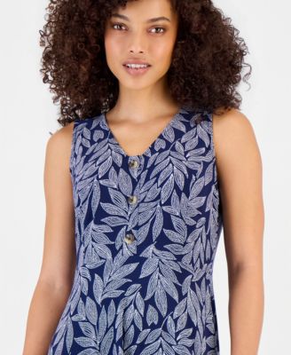 Petite Printed Sleeveless Midi Dress