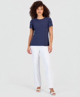 Petite Printed Tulip-Sleeve Top