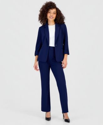 Petite Roll-Tab-Sleeve One-Button Blazer