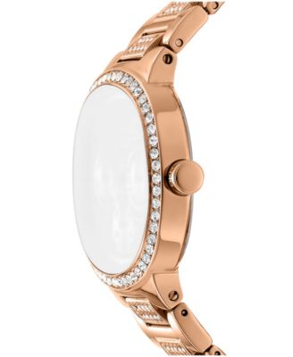 Women's Silver Crystal Covered Dial and Bezel Red-Gold Tone Stainless Steel Bracelet Multifunctional Watch, 36mm