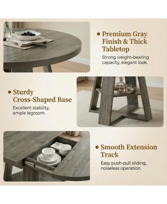  Extendable Round Dining Table for 4-8, Modern Kitchen Oval Table