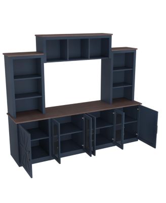 Wall Unit Entertainment Center with Charging Station & USB, Blue
