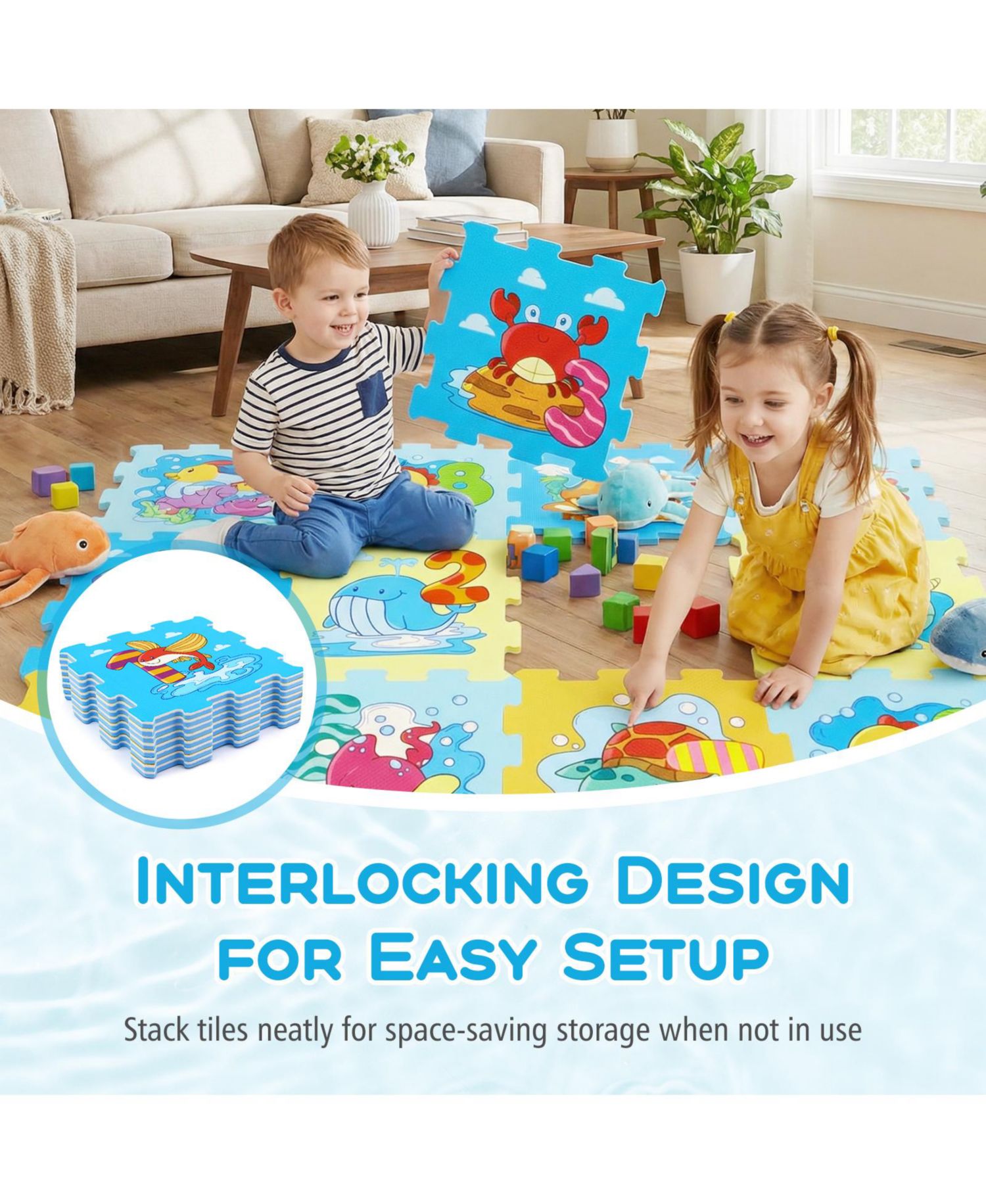 8-Piece Educational Interlocking Baby Play Mat with Animals and Numbers