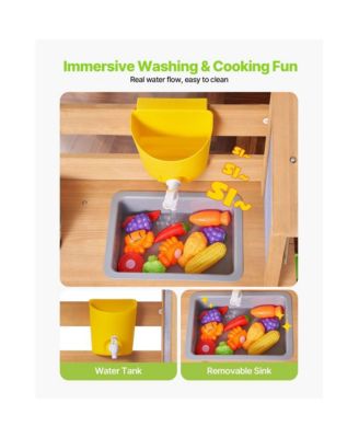 Outdoor Wooden Mud Kitchen for Kids with Sink, Canopy & Tools