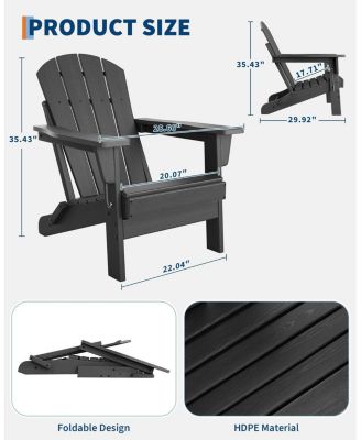 Folding Adirondack Chairs Set of 6, HDPE Plastic Outdoor Chairs with Wood Texture - 380 LBS & Weather Resistant for Fire Pit, Deck, Patio, Pool