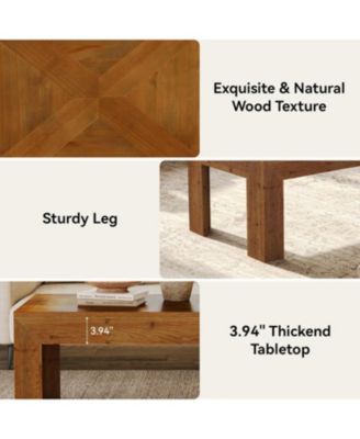 Rectangular Coffee Table, 47-Inch Solid Wood Living Room Coffee Table, Mid Century Modern Center Cocktail Table