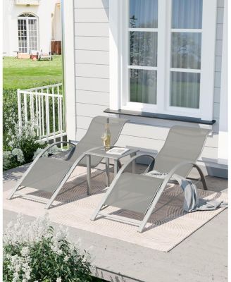 Outdoor Chaise Lounge Chairs Set of 3, Heavy-Duty Sunbathing Loungers for Poolside, Backyard