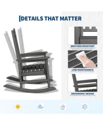 HDPE Rocking Chair Outdoor Set of 6 - Poly High Back Porch Rocker Chairs for Adults - All Weather Resistant Furniture for Patio Front Porch