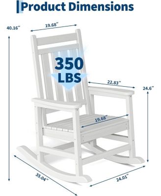 HDPE Rocking Chair Outdoor Set of 4 - Poly High Back Porch Rocker Chairs for Adults - All Weather Resistant Furniture for Patio Front Porch