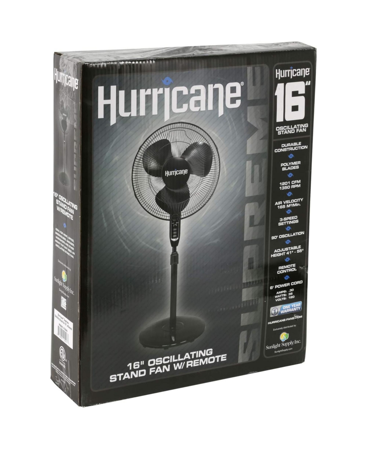Hurricane Supreme 16" 3 Speed Oscillating Stand Pedestal Fan with Remote