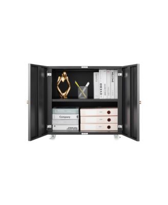 File Cabinet on Wheels, Mobile Metal Printer Stand with 2 Doors and Adjustable Shelf for Home Office, Small Spaces - Black