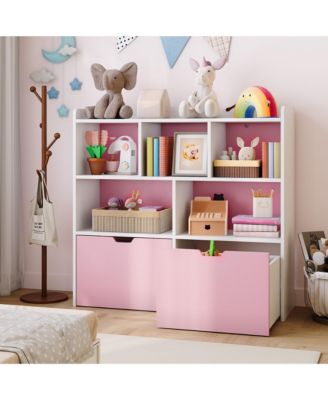 Storage Organizer with 2 Movable Drawers, Organizer with 5 Open Cubbies